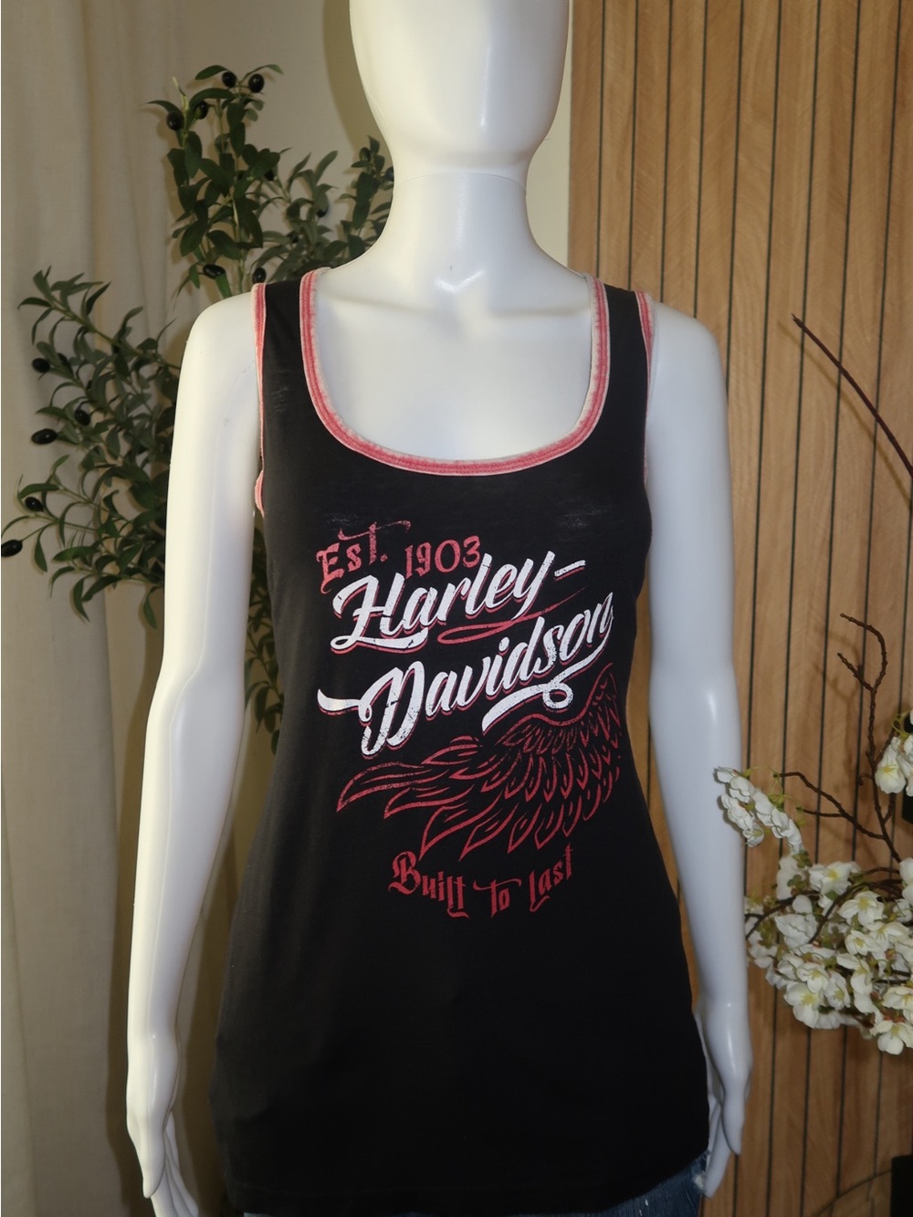 Harley-Davidson Black Tank Top with Pink & White Logo